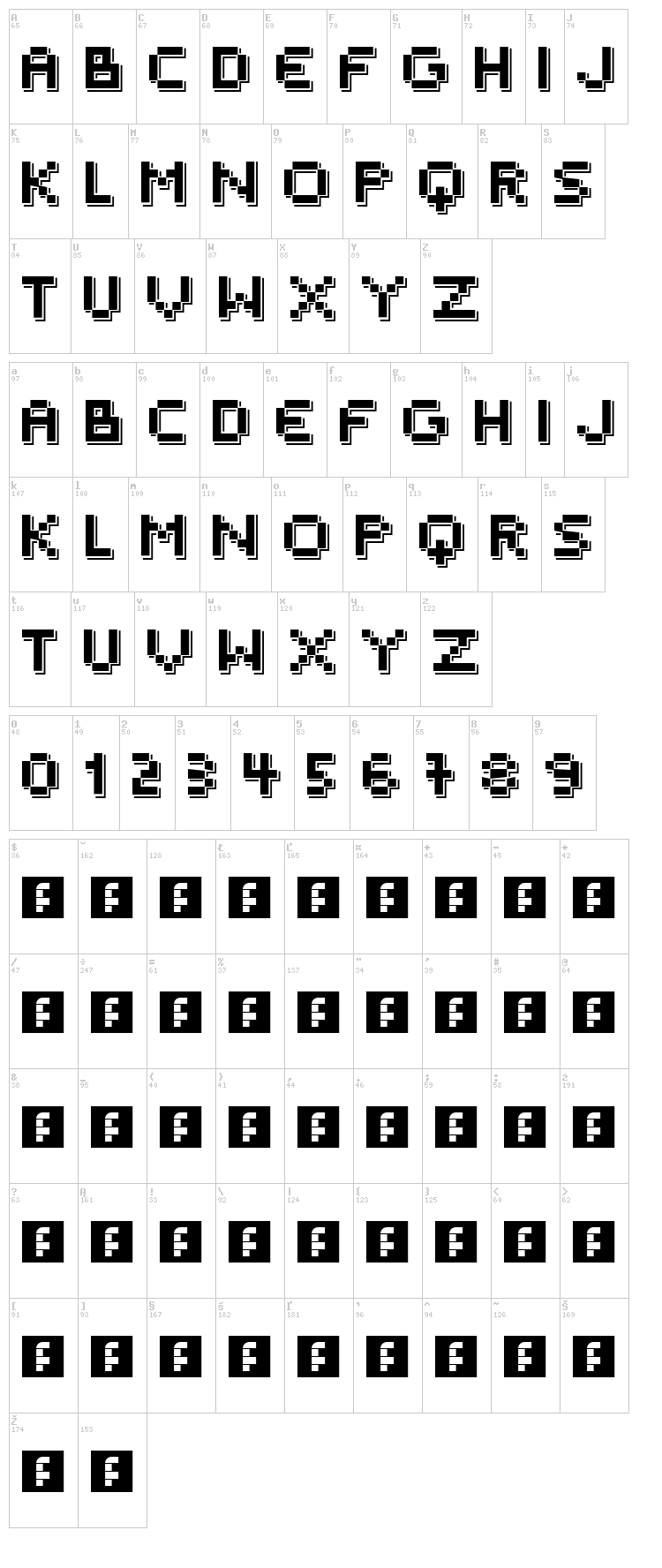 Outer Space font map